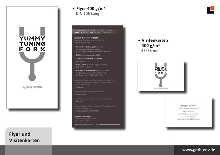 Flyer und Visitenkarten für Gregor Prächt